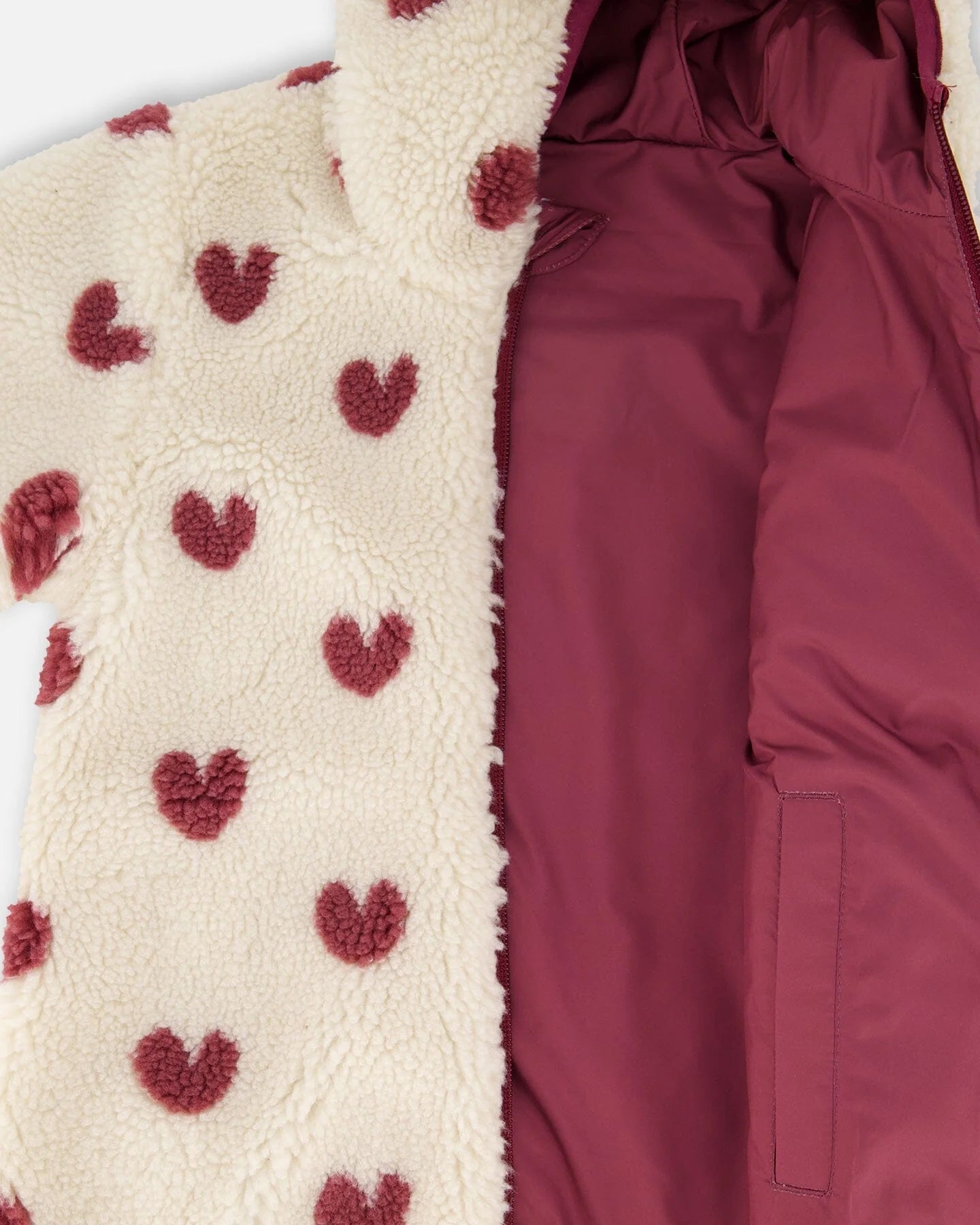 Deux Par Deux - Reversible Mid-Season Sherpa Jacket - Burgundy Heart