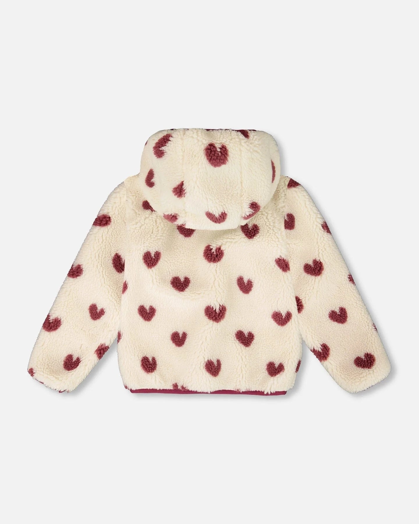 Deux Par Deux - Reversible Mid-Season Sherpa Jacket - Burgundy Heart