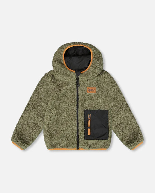 Deux Par Deux - Reversible Mid-Season Sherpa Jacket - Khaki