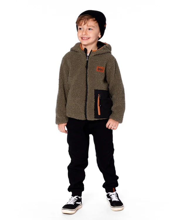 Deux Par Deux - Reversible Mid-Season Sherpa Jacket - Khaki