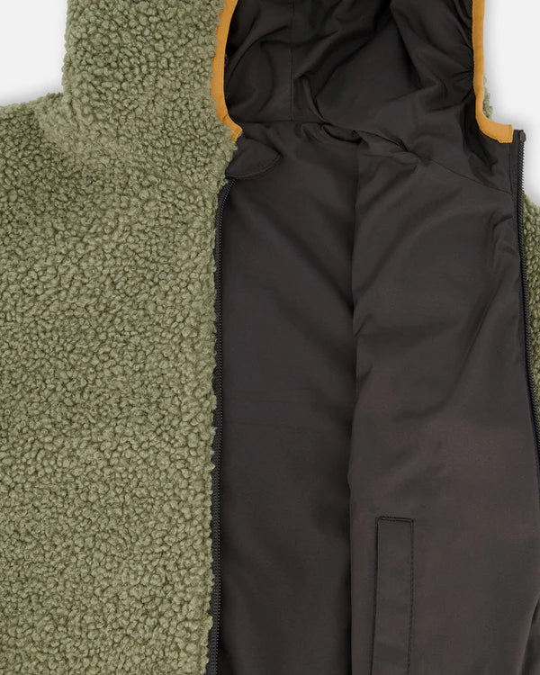 Deux Par Deux - Reversible Mid-Season Sherpa Jacket - Khaki