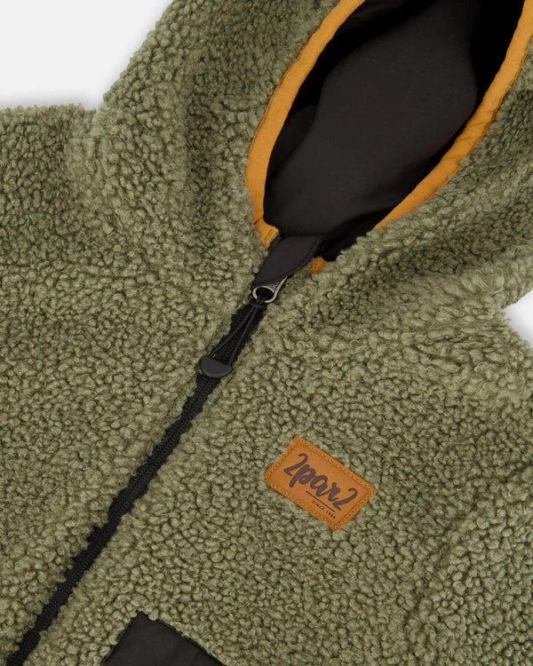 Deux Par Deux - Reversible Mid-Season Sherpa Jacket - Khaki