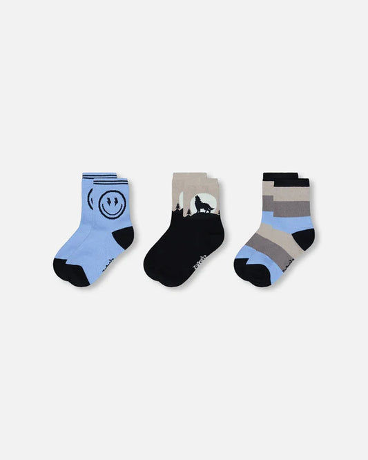 Deux Par Deux - 3 pck Knit Socks - Blue