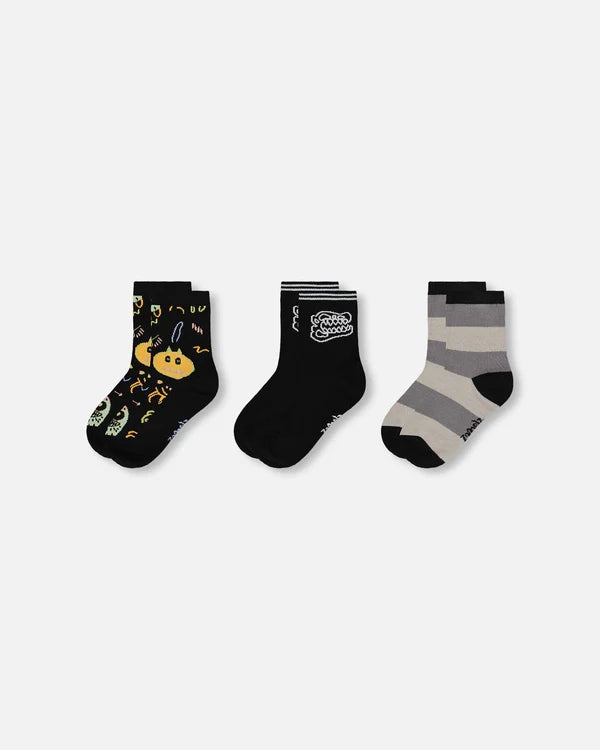 Deux Par Deux - 3 pck Knit Socks - Black