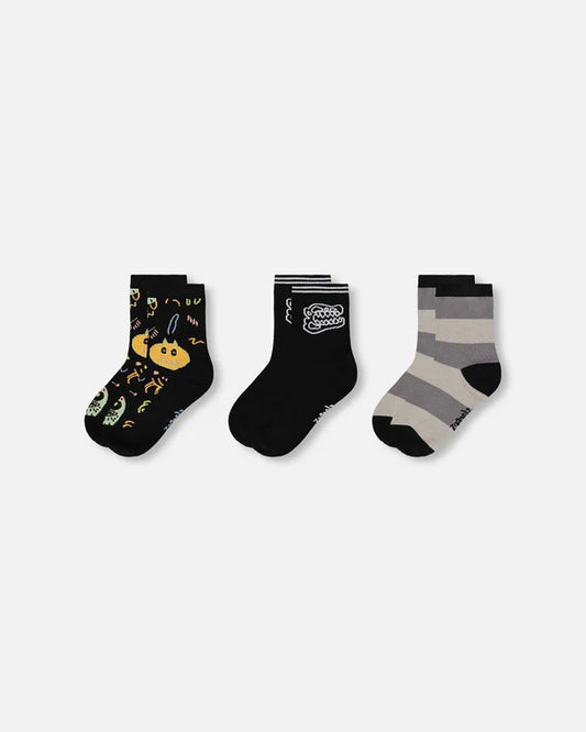 Deux Par Deux - 3 pck Knit Socks - Black