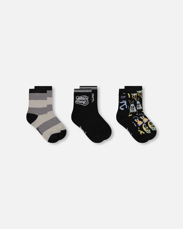 Deux Par Deux - 3 pck Knit Socks - Black
