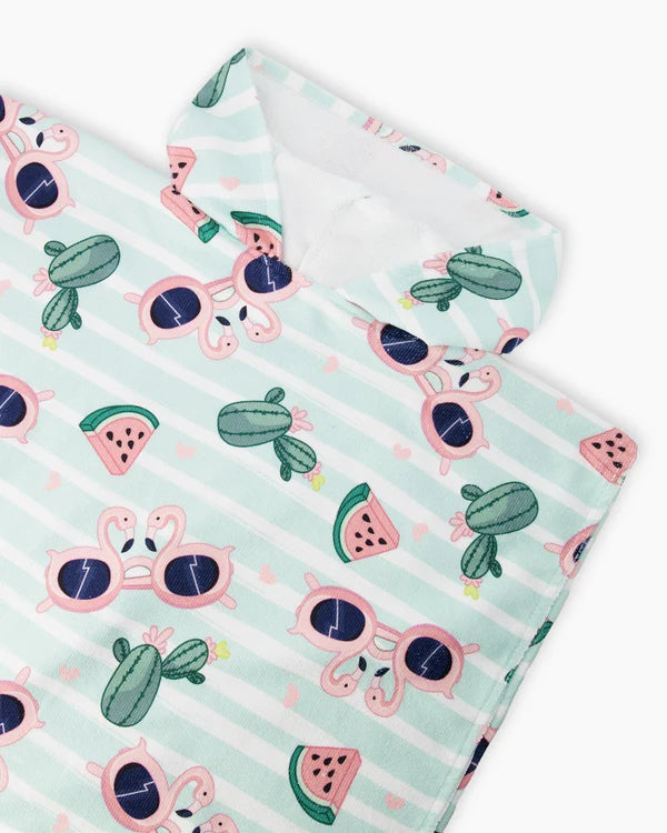 Deux par Deux - Hooded Beach Towel - Flamingo And Cactus Print
