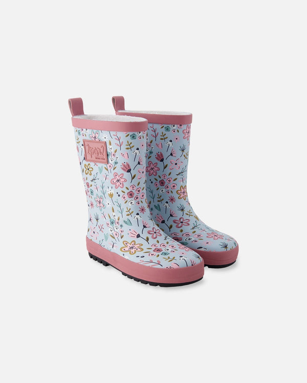 Deux par Deux - Rain Boots - Blue Mini Flower Print