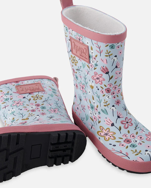 Deux par Deux - Rain Boots - Blue Mini Flower Print