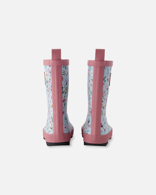 Deux par Deux - Rain Boots - Blue Mini Flower Print