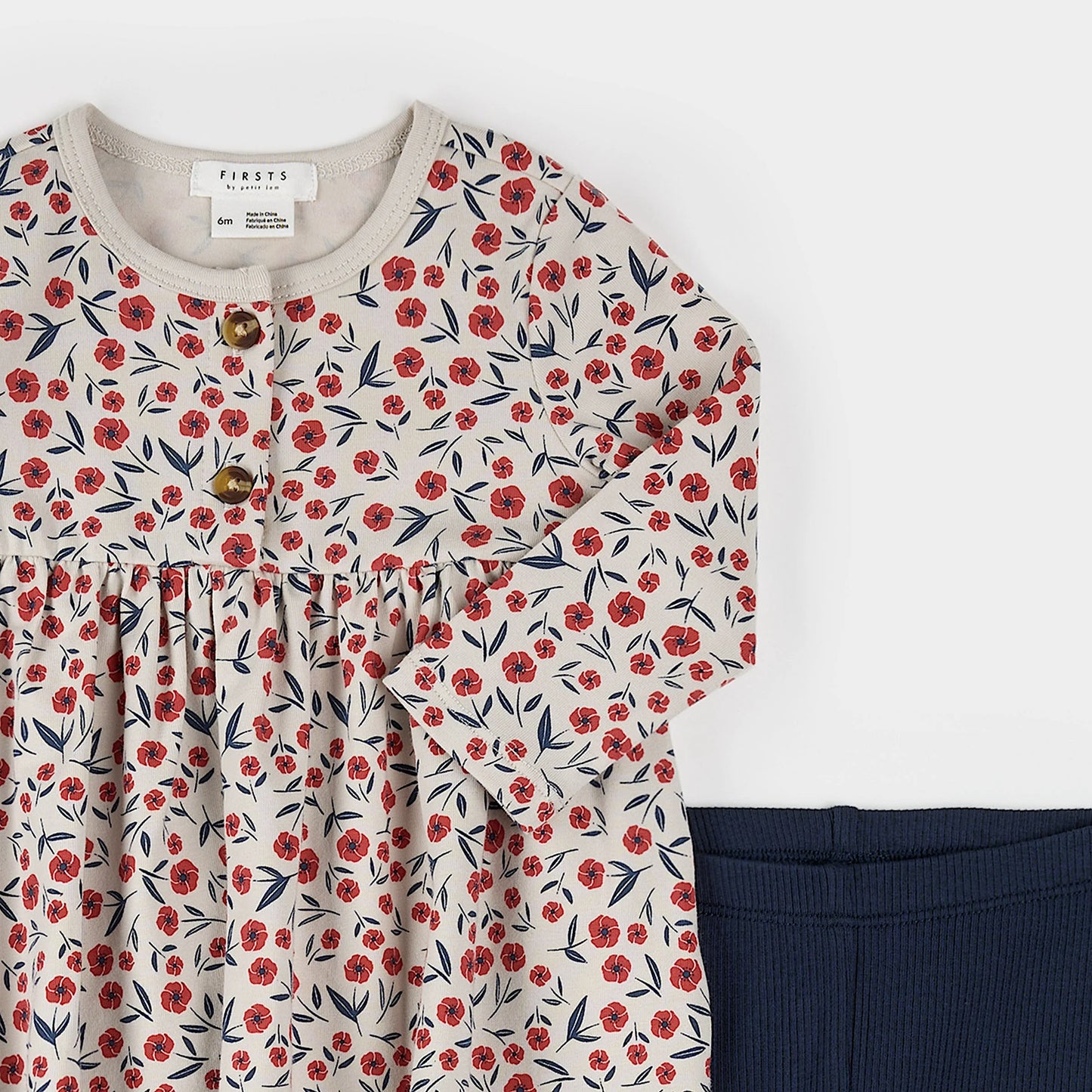 Petit lem - Floral Poppy Print Ribbed Dress Set