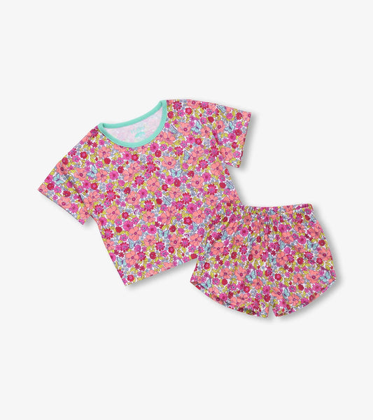 Hatley - 2pc T-shirt and Short Pajama Set - Groovy Flowers