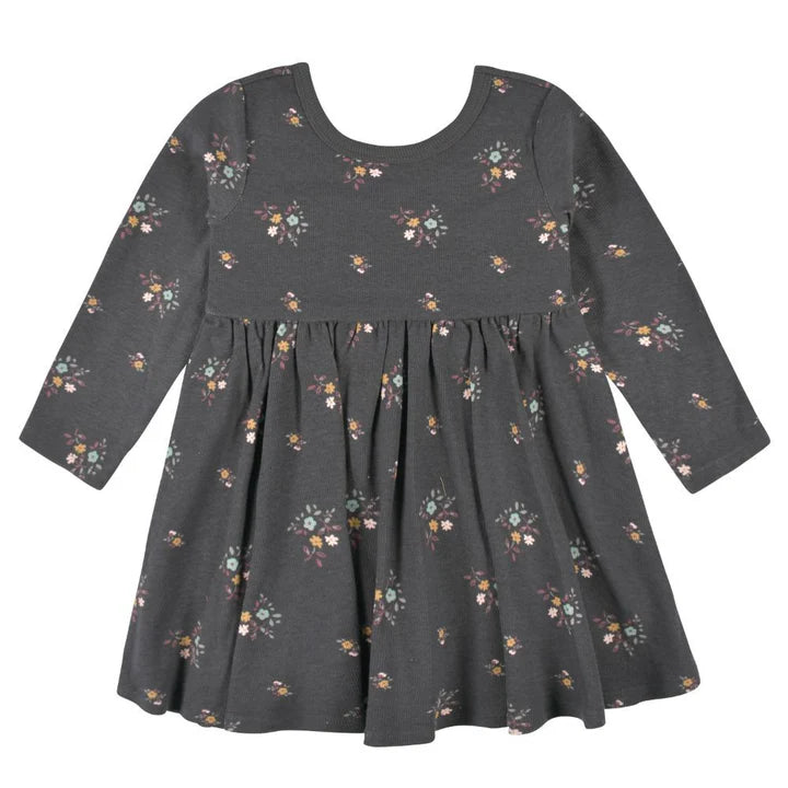 Gerber - Long Sleeve Floral Dress - Charcoal