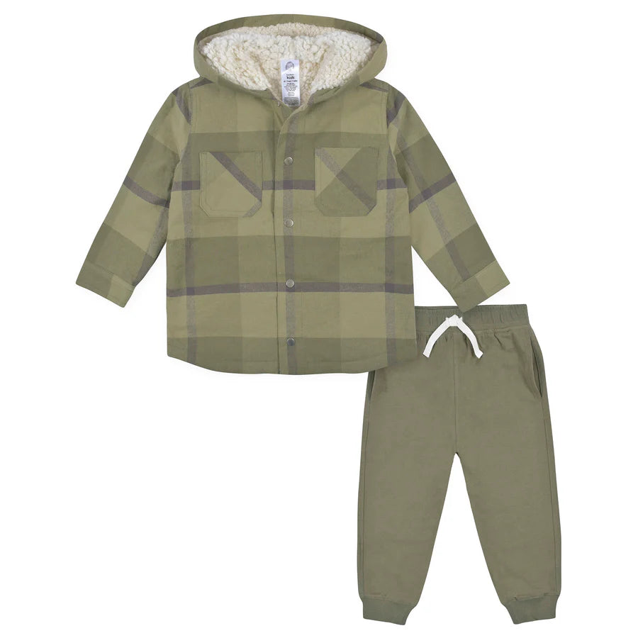 2-Piece Baby & Toddler Boys Green Plaid Jacket & Jogger Set