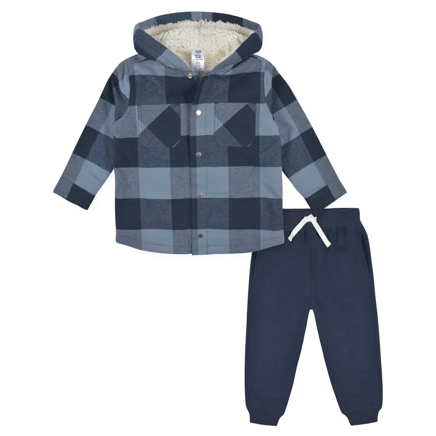 2-Piece Navy Plaid Jacket & Jogger Set/Ensemble 2 pièces veste à carreaux bleu marine et pantalon de jogging