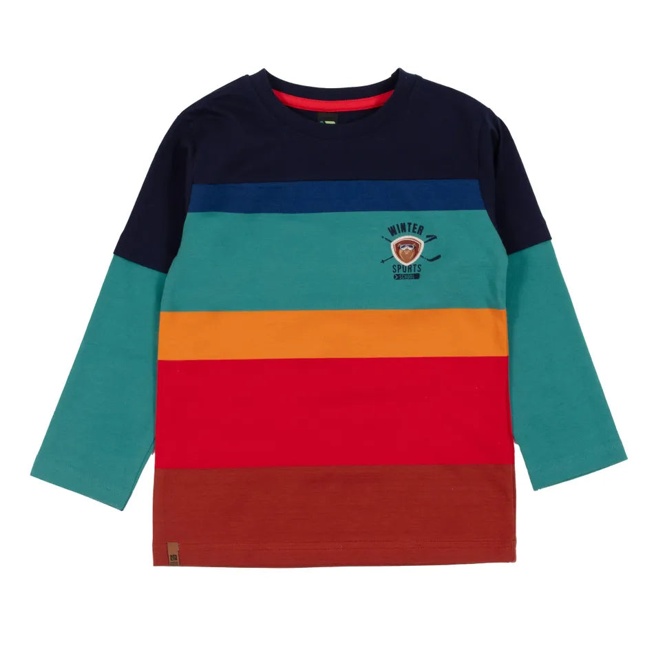 Nano - School Striped T-Shirt/Features: -Striped jersey T-shirt -Crewneck -Contrasted color 2-in-1 look long sleeves -Chest print  Fabric: 100% Cotton