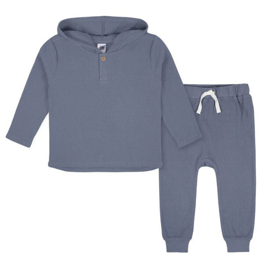 Gerber - Waffle Knit Hoodie Jogger Set - Blue