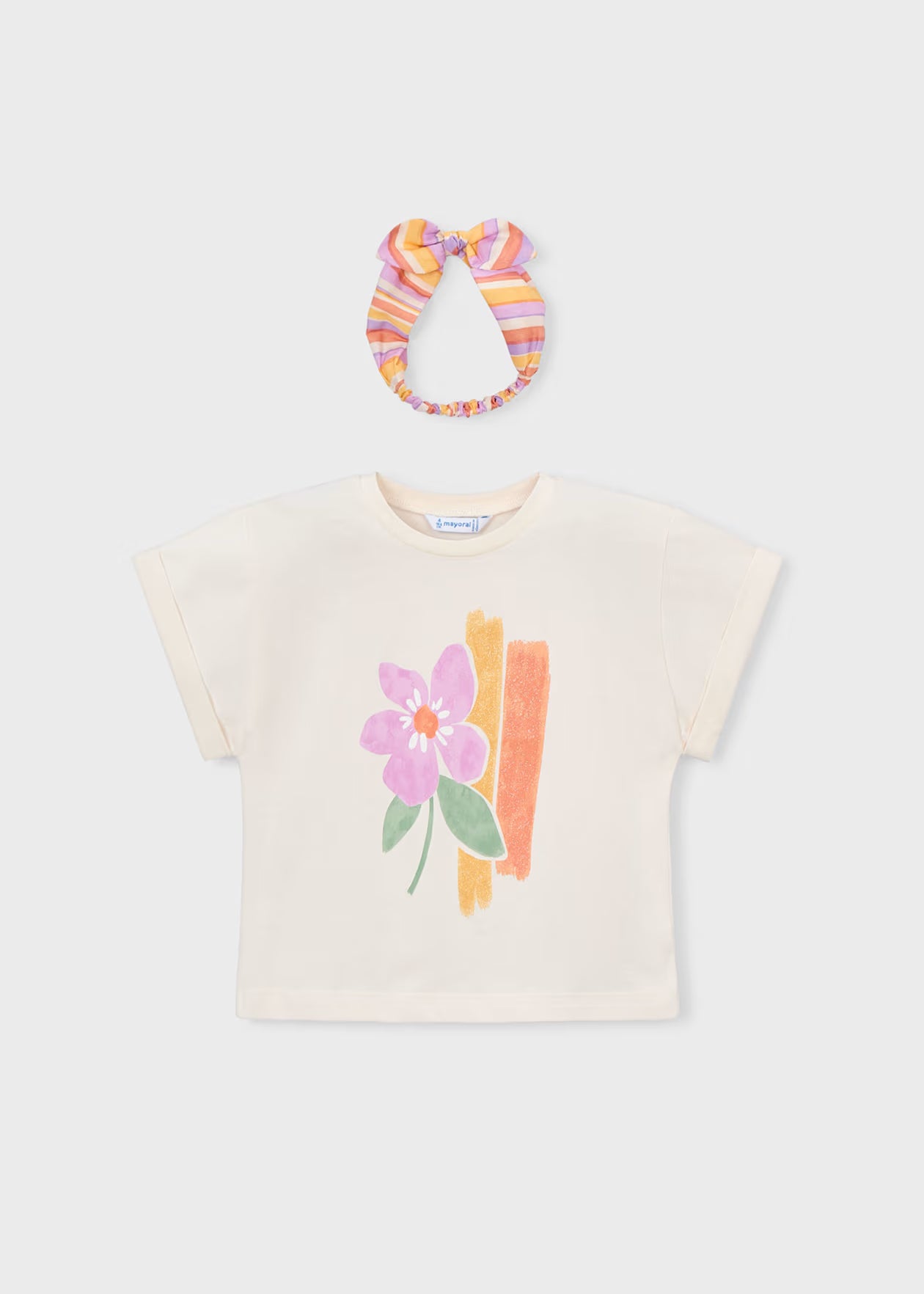 Mayoral - Graphic T-shirt with Hair Tie - Bone