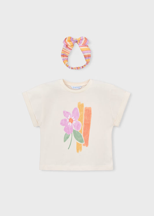 Mayoral - Graphic T-shirt with Hair Tie - Bone