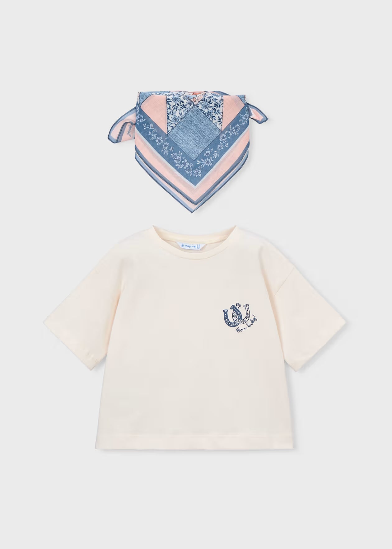 Mayoral - T-shirt with Printed Neck Scarf - Sky Bone