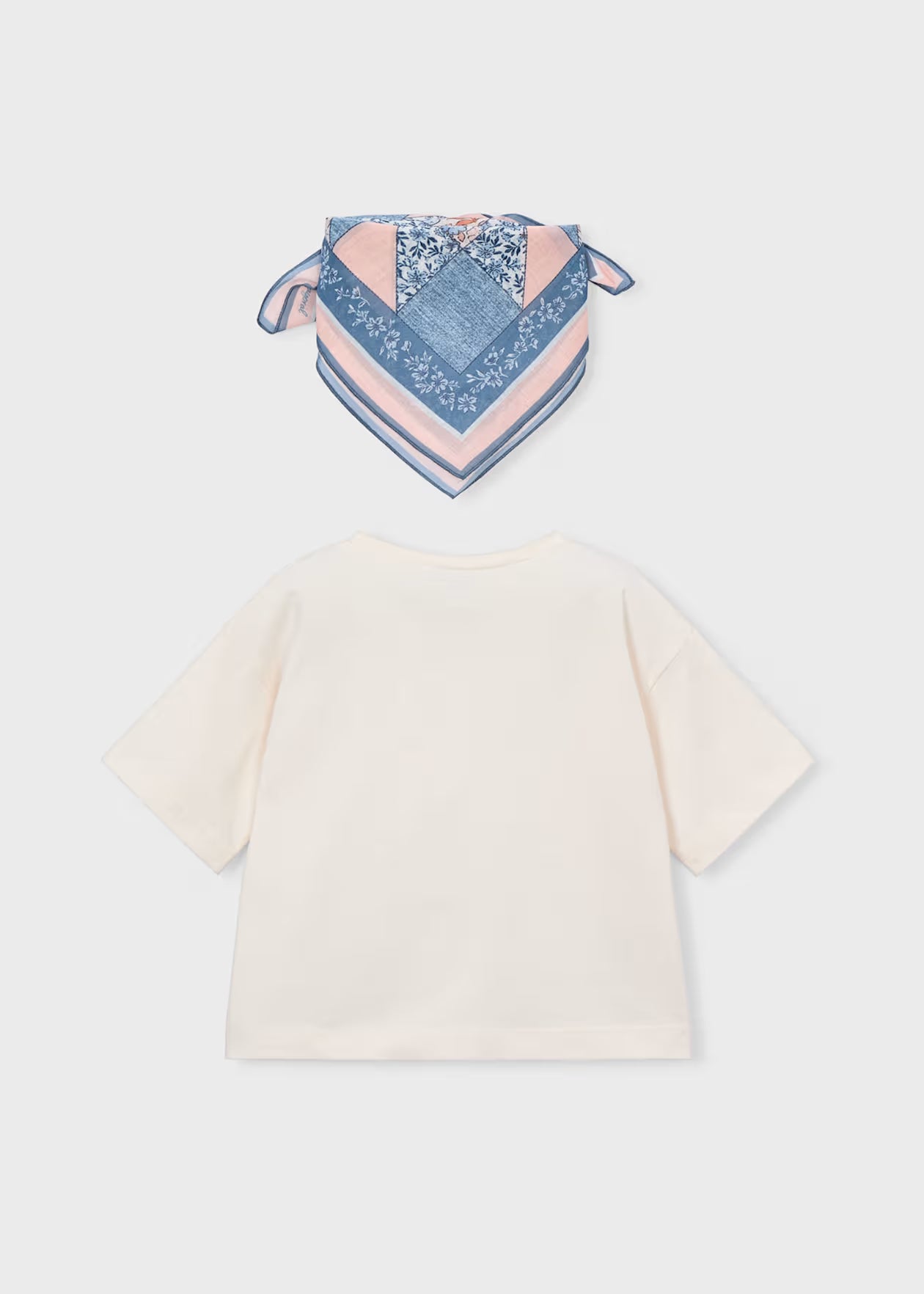 Mayoral - T-shirt with Printed Neck Scarf - Sky Bone