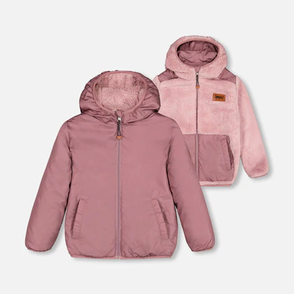 Deux Par Deux - Transition Reversible Sherpa And Nylon Jacket Old Pink/Blouson de transition réversible en sherpa et nylon vieux rose