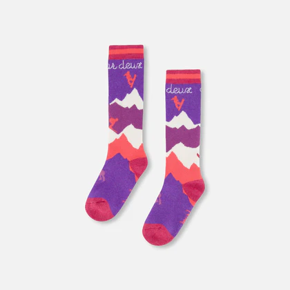 Deux Par Deux Ski Socks In Lavender With Graphic/Chaussettes de ski lavande avec graphique