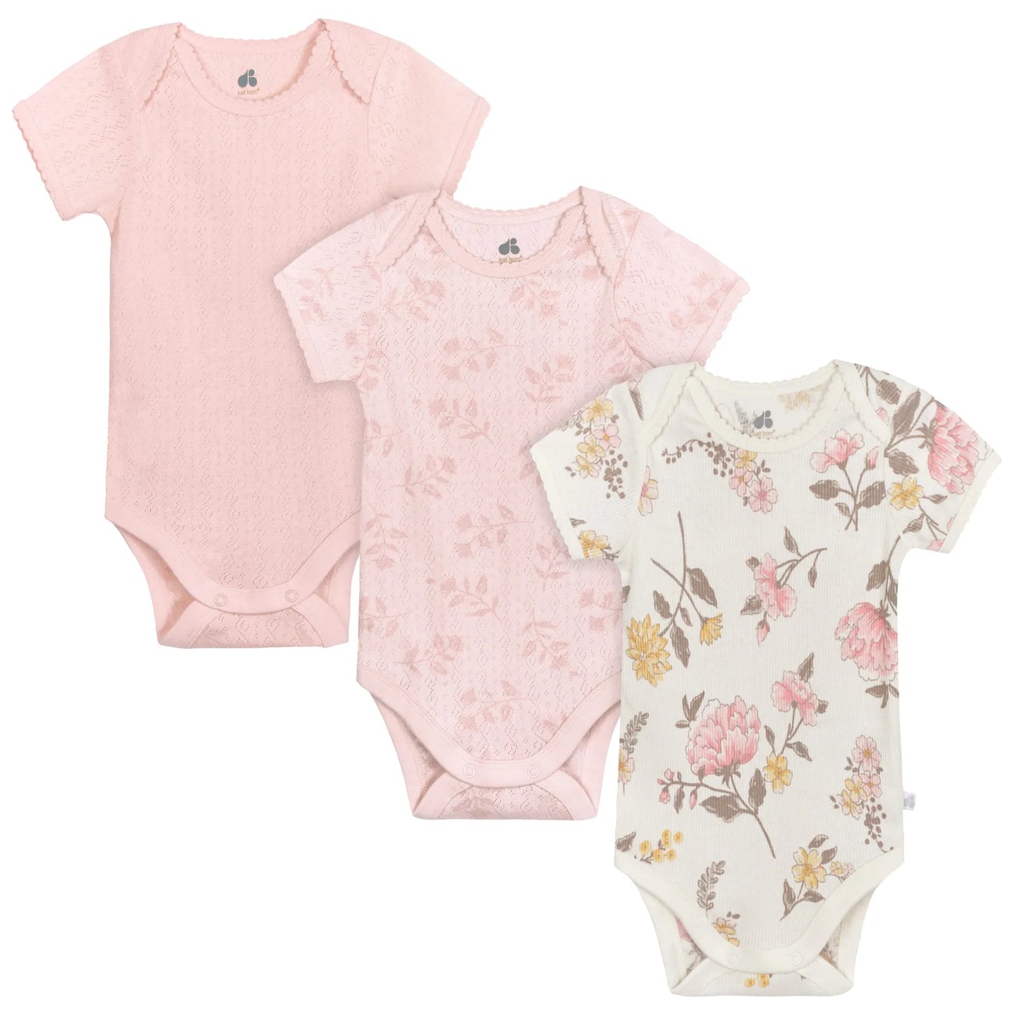 GERBER - 3-Pack Baby Girls Vintage Floral Short Sleeve Bodysuits