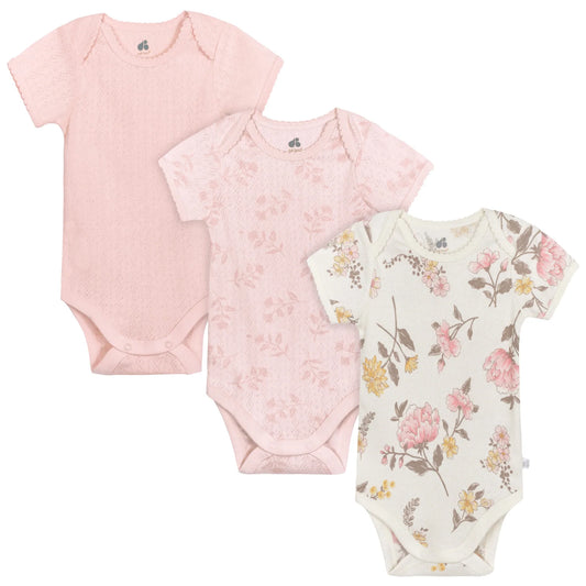 GERBER - 3-Pack Baby Girls Vintage Floral Short Sleeve Bodysuits