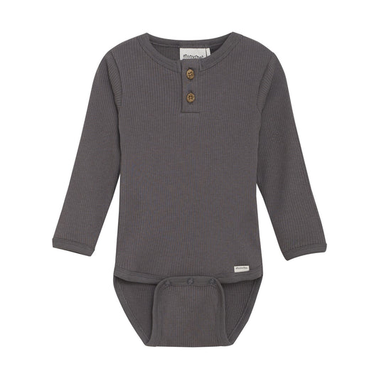 Minymo - Long Sleeve Rib Bodysuit - Dark Gull Grey