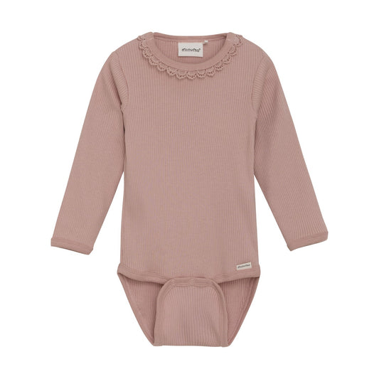 Minymo - Long Sleeve Rib Bodysuit - Misty Rose