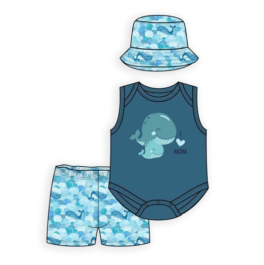 Boys 3 Piece Sunhat Set : Whale